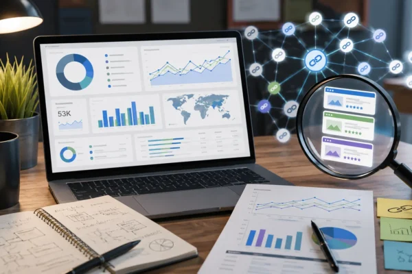 Analisi dei backlink dei competitor con dashboard SEO e rete di collegamenti