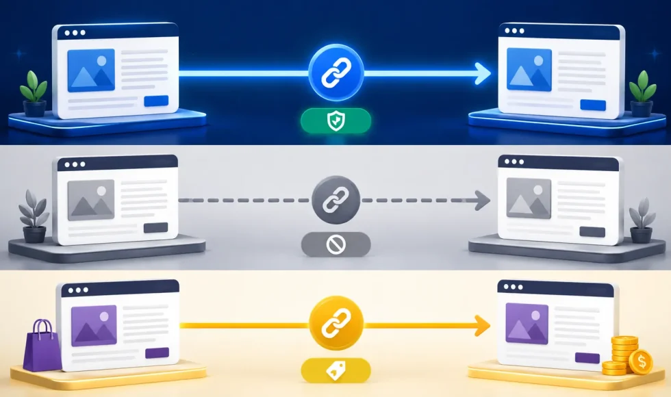 Confronto tra link dofollow, nofollow e sponsored tra pagine web